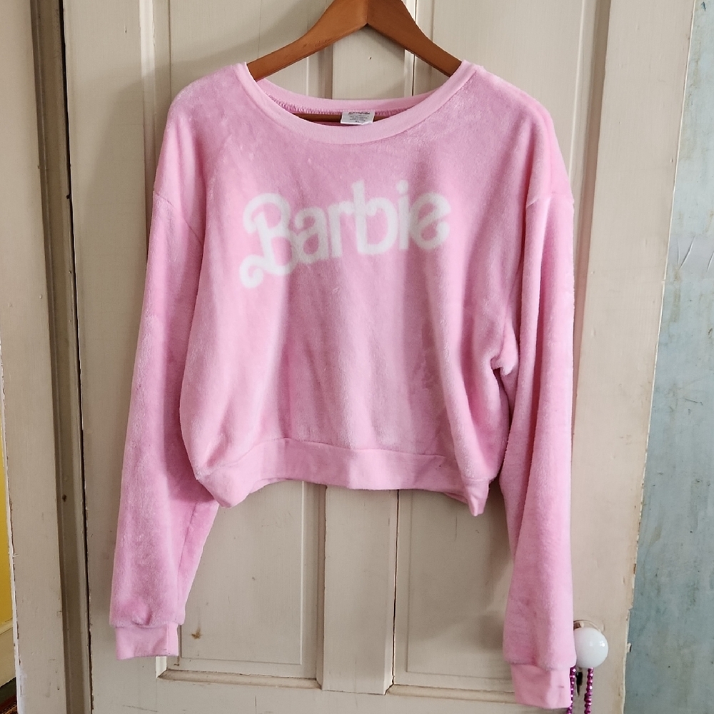 Barbie Light Pink Cropped Fleece Sweatshirt